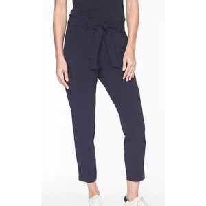 Athleta Skyline Pant II Women's Navy Blue Paperbag Waist Tie Ankle Crop Size 18
